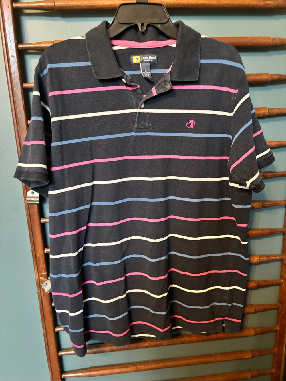 VTG 90s Duck Head Men’s Striped Polo Shirt - Blue, Pink, White